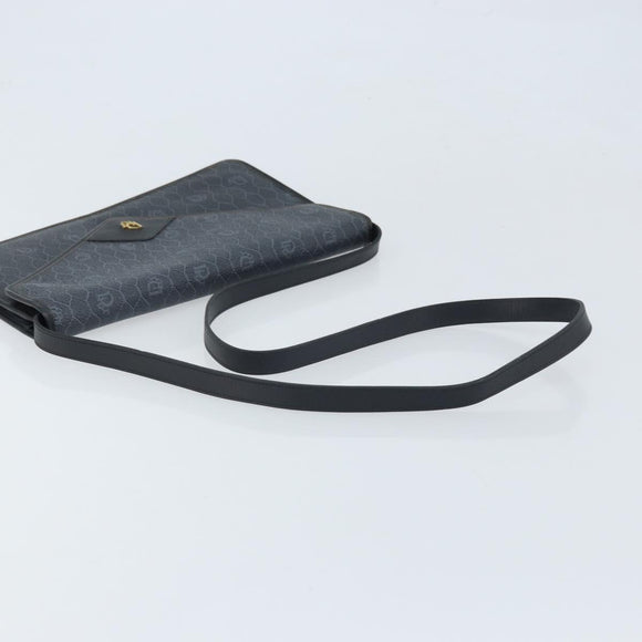 Christian Dior Honeycomb Canvas Shoulder Bag PVC Black Gold Auth ARZ307