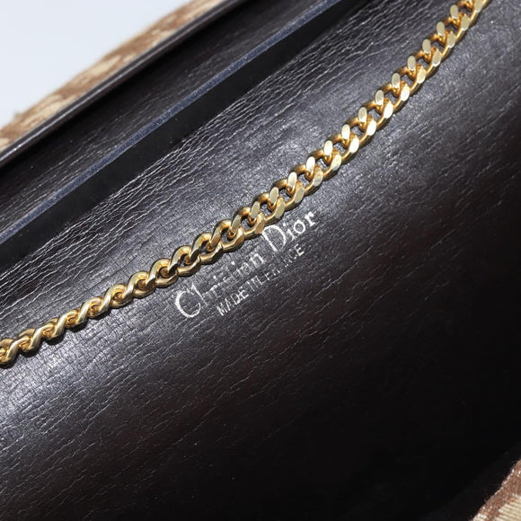 Christian Dior Trotter Canvas Chain Shoulder Bag Brown Gold Auth ARZ308A