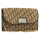 Christian Dior Trotter Canvas Chain Shoulder Bag Brown Gold Auth ARZ308A-1