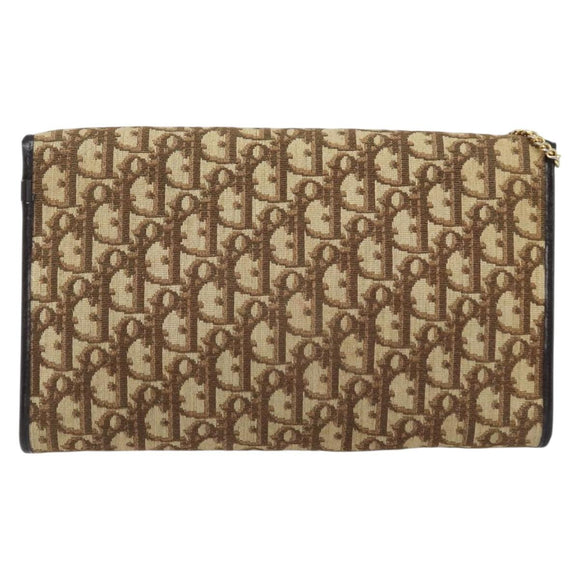 Christian Dior Trotter Canvas Chain Shoulder Bag Brown Gold Auth ARZ308A