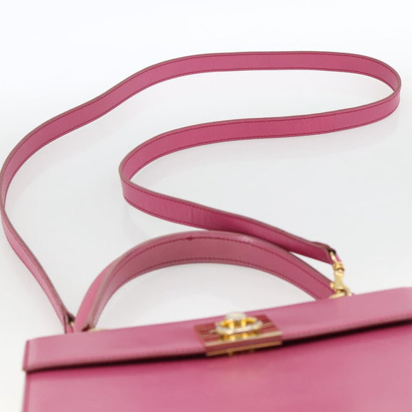 CELINE Hand Bag Leather 2way Pink Gold Auth ARZ310V