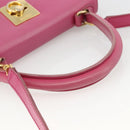 CELINE Hand Bag Leather 2way Pink Gold Auth ARZ310V-7