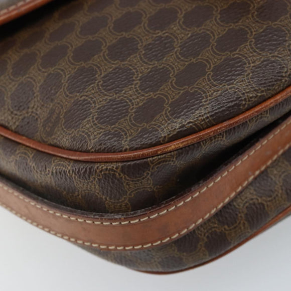 CELINE Macadam Canvas Shoulder Bag PVC Leather Brown Gold Auth ARZ311