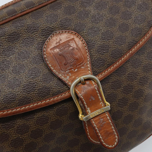 CELINE Macadam Canvas Shoulder Bag PVC Leather Brown Gold Auth ARZ311