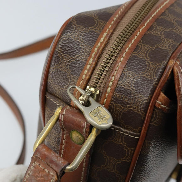 CELINE Macadam Canvas Shoulder Bag PVC Leather Brown Gold Auth ARZ311