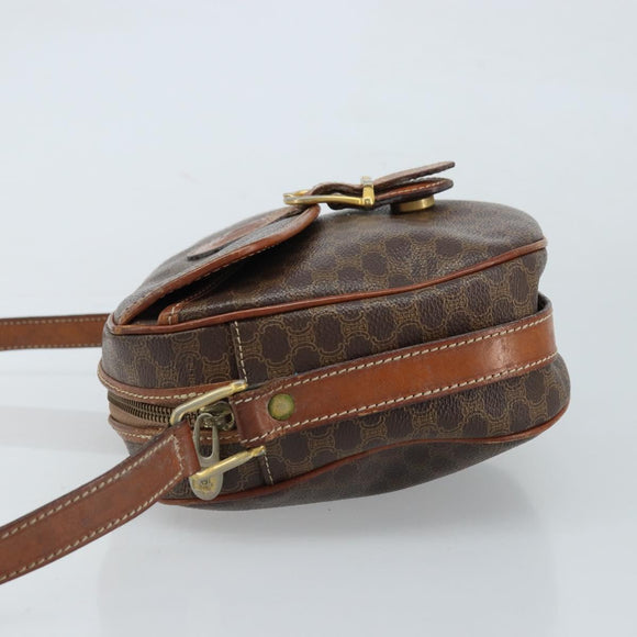 CELINE Macadam Canvas Shoulder Bag PVC Leather Brown Gold Auth ARZ311