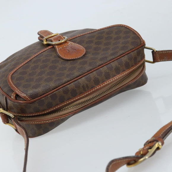 CELINE Macadam Canvas Shoulder Bag PVC Leather Brown Gold Auth ARZ311