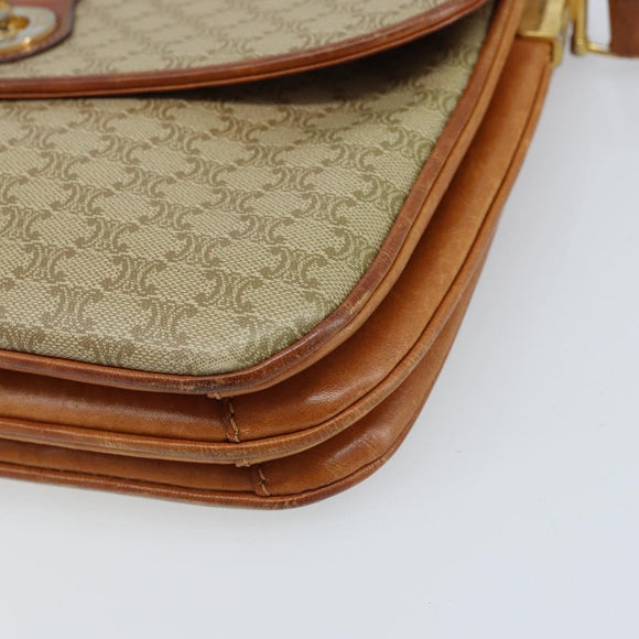 CELINE Macadam Canvas Circle Schoudertas PVC Beige Goud Auth ARZ313