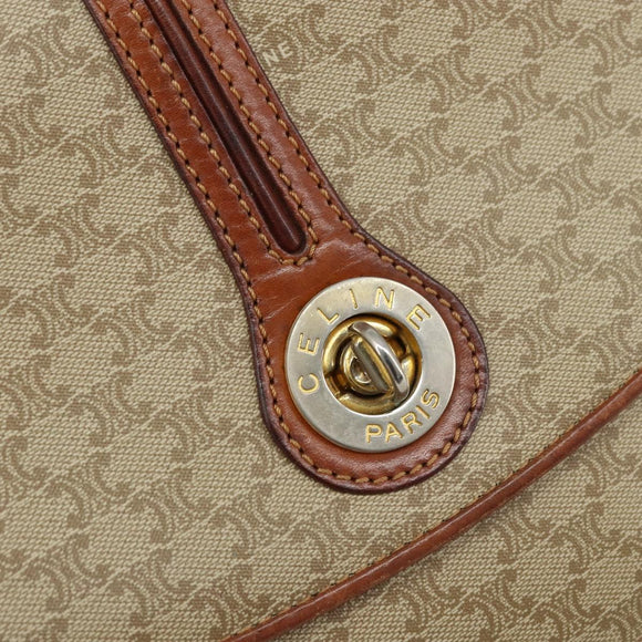 CELINE Macadam Canvas Circle Schoudertas PVC Beige Goud Auth ARZ313