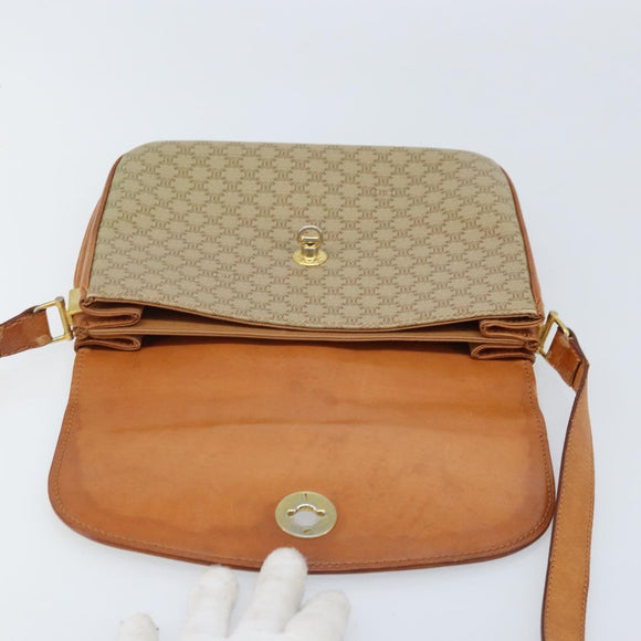CELINE Macadam Canvas Circle Schoudertas PVC Beige Goud Auth ARZ313
