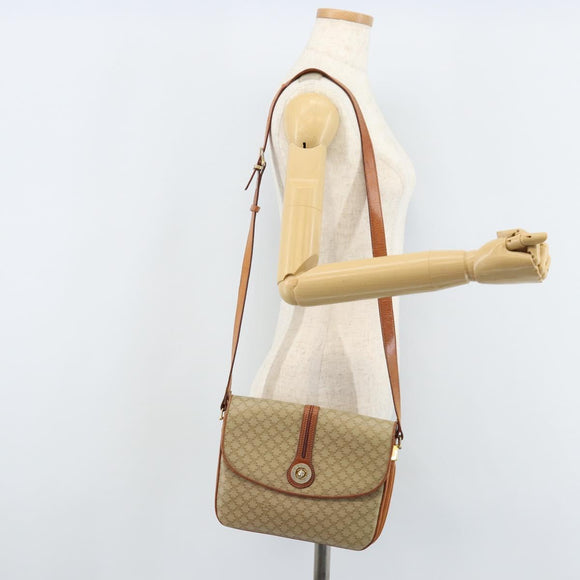 CELINE Macadam Canvas Circle Schoudertas PVC Beige Goud Auth ARZ313