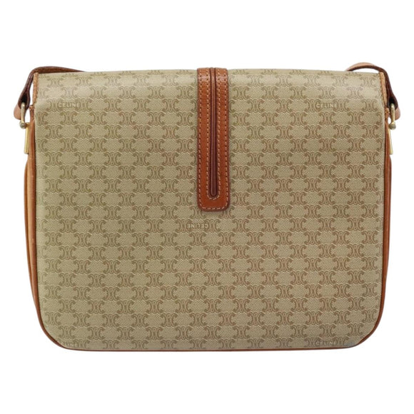 CELINE Macadam Canvas Circle Schoudertas PVC Beige Goud Auth ARZ313