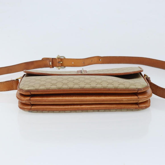 CELINE Macadam Canvas Circle Schoudertas PVC Beige Goud Auth ARZ313