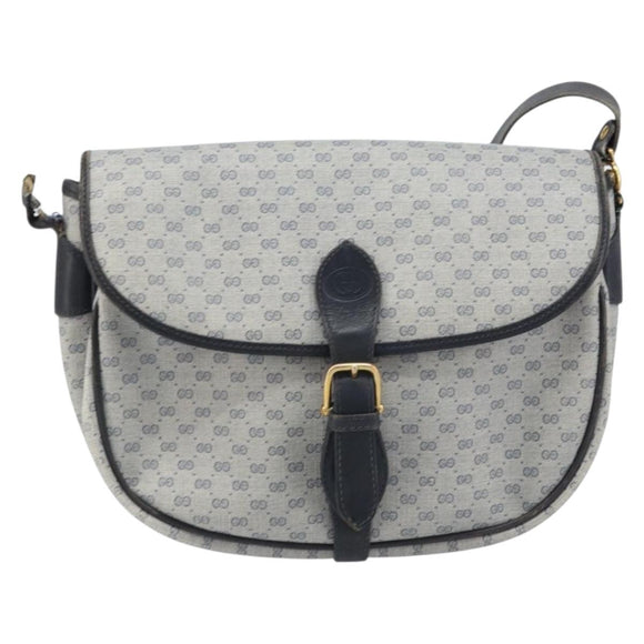GUCCI Micro GG Supreme Shoulder Bag PVC Navy Gold Auth ARZ314