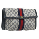 GUCCI GG Supreme Sherry Line Clutch Bag PVC Navy Red 84 01 007 Auth ARZ315-1