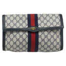 GUCCI GG Supreme Sherry Line Clutch Bag PVC Navy Red 84 01 007 Auth ARZ315-2
