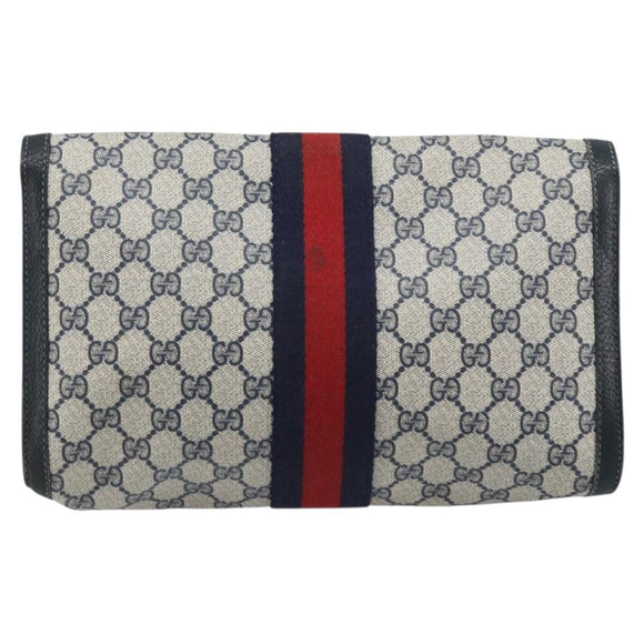 GUCCI GG Supreme Sherry Line Clutch Bag PVC Navy Red 84 01 007 Auth ARZ315