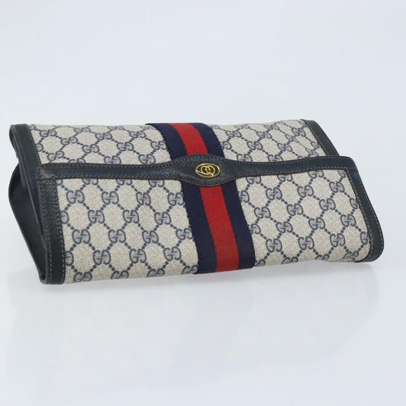 GUCCI GG Supreme Sherry Line Clutch Bag PVC Navy Red 84 01 007 Auth ARZ315