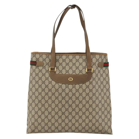 GUCCI GG Supreme Web Sherry Line Tote Bag PVC Beige Gold 39 02 091 Auth ARZ316