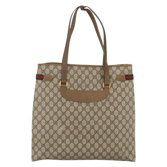 GUCCI GG Supreme Web Sherry Line Tote Bag PVC Beige Gold 39 02 091 Auth ARZ316
