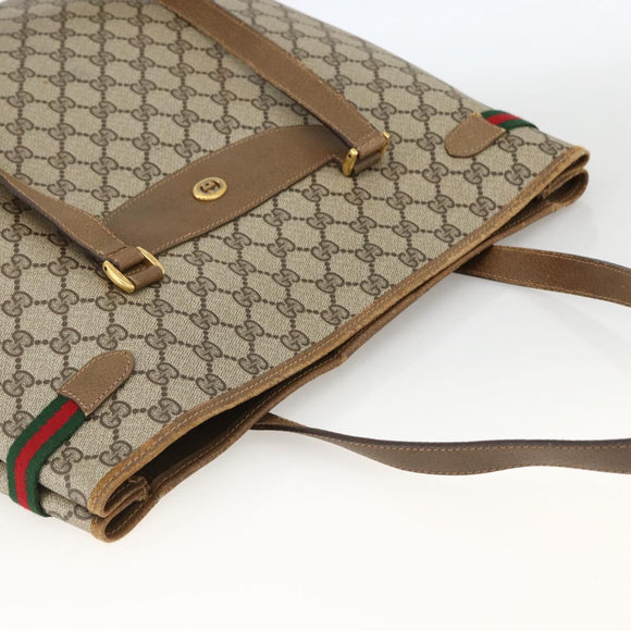 GUCCI GG Supreme Web Sherry Line Tote Bag PVC Beige Gold 39 02 091 Auth ARZ316