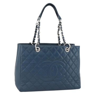 CHANEL Matelasse Chain Shoulder Bag Caviar Skin Blue Silver CC Auth ARZ343SAV