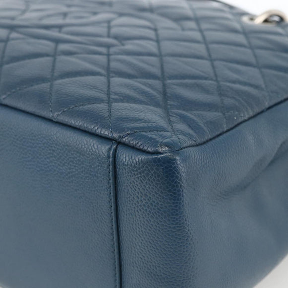 CHANEL Matelasse Chain Shoulder Bag Caviar Skin Blue Silver CC Auth ARZ343SAV