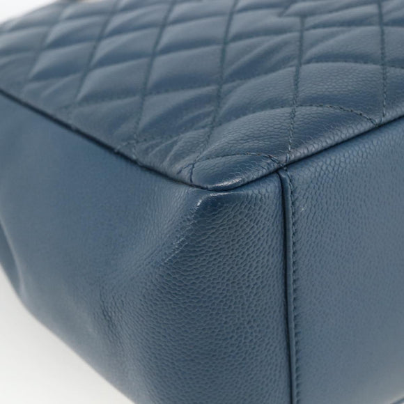 CHANEL Matelasse Chain Shoulder Bag Caviar Skin Blue Silver CC Auth ARZ343SAV