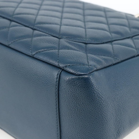 CHANEL Matelasse Chain Shoulder Bag Caviar Skin Blue Silver CC Auth ARZ343SAV