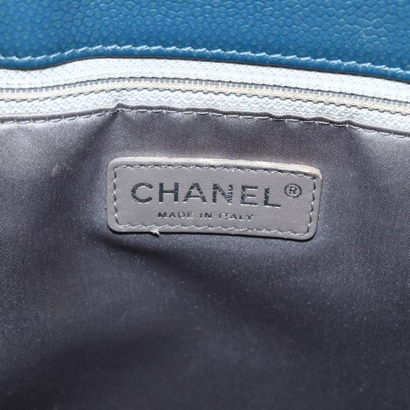 CHANEL Matelasse Chain Shoulder Bag Caviar Skin Blue Silver CC Auth ARZ343SAV