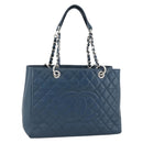 CHANEL Matelasse Chain Shoulder Bag Caviar Skin Blue Silver CC Auth ARZ343SAV-1