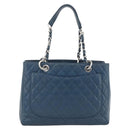 CHANEL Matelasse Chain Shoulder Bag Caviar Skin Blue Silver CC Auth ARZ343SAV-2