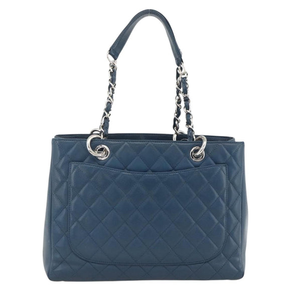 CHANEL Matelasse Chain Shoulder Bag Caviar Skin Blue Silver CC Auth ARZ343SAV