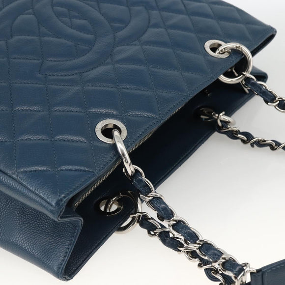 CHANEL Matelasse Chain Shoulder Bag Caviar Skin Blue Silver CC Auth ARZ343SAV