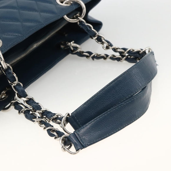 CHANEL Matelasse Chain Shoulder Bag Caviar Skin Blue Silver CC Auth ARZ343SAV