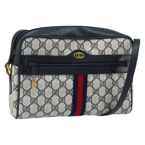 GUCCI GG Supreme Sherry Line Shoulder Bag PVC Navy Gold 68 02 005 Auth ARZ344