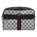 GUCCI GG Supreme Sherry Line Shoulder Bag PVC Navy Gold 68 02 005 Auth ARZ344-13