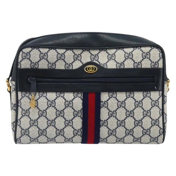 GUCCI GG Supreme Sherry Line Shoulder Bag PVC Navy Gold 68 02 005 Auth ARZ344