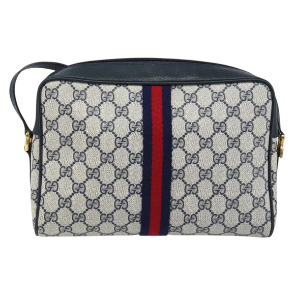 GUCCI GG Supreme Sherry Line Shoulder Bag PVC Navy Gold 68 02 005 Auth ARZ344