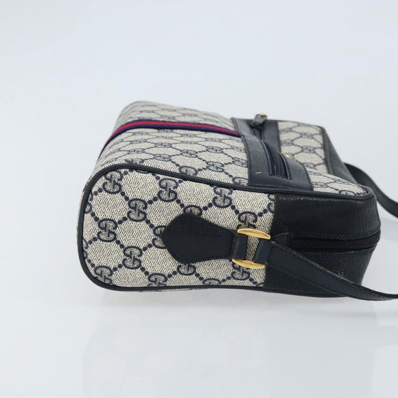 GUCCI GG Supreme Sherry Line Shoulder Bag PVC Navy Gold 68 02 005 Auth ARZ344