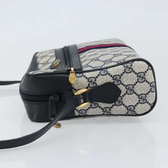 GUCCI GG Supreme Sherry Line Shoulder Bag PVC Navy Gold 68 02 005 Auth ARZ344