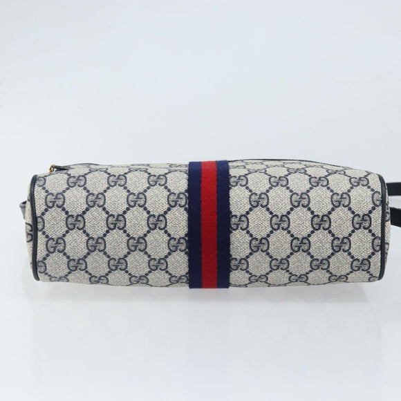 GUCCI GG Supreme Sherry Line Shoulder Bag PVC Navy Gold 68 02 005 Auth ARZ344
