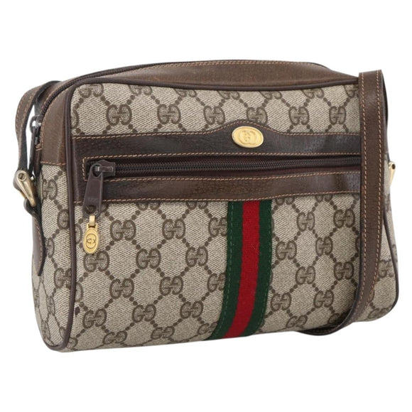 GUCCI GG Supreme Web Sherry Line Bag PVC Beige Gold 68 001 3654 Auth ARZ345