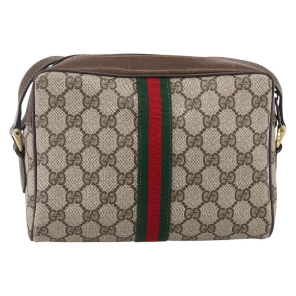 GUCCI GG Supreme Web Sherry Line Bag PVC Beige Gold 68 001 3654 Auth ARZ345