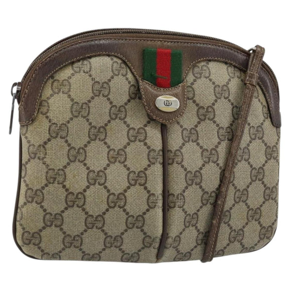 GUCCI GG Supreme Web Sherry Line Bag PVC Beige Gold 904 02 047 Auth ARZ346