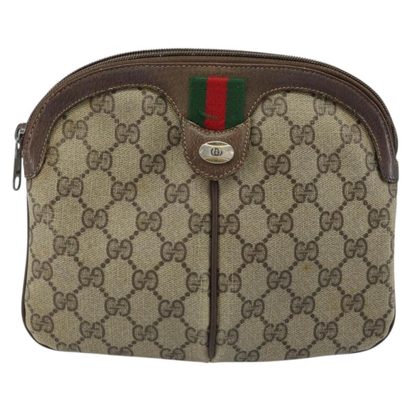 GUCCI GG Supreme Web Sherry Line Bag PVC Beige Gold 904 02 047 Auth ARZ346