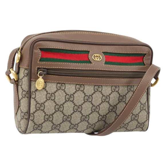 GUCCI GG Supreme Web Sherry Line Bag PVC Beige Gold 001 50 6655 Auth ARZ347