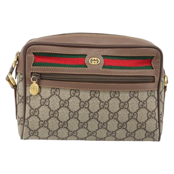 GUCCI GG Supreme Web Sherry Line Bag PVC Beige Gold 001 50 6655 Auth ARZ347