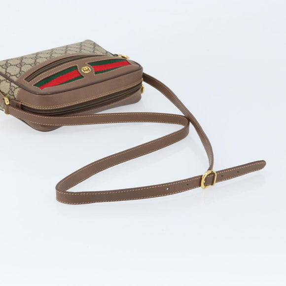 GUCCI GG Supreme Web Sherry Line Bag PVC Beige Gold 001 50 6655 Auth ARZ347