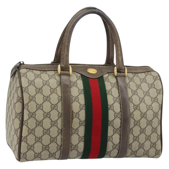 GUCCI GG Supreme Web Sherry Line Boston Bag PVC Beige Gold 58 02 007 Auth ARZ349